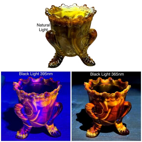 Boyd Glass Forget Me Not 1999 Toothpick Holder Autumn Harvest UV GLOWS OOAK 1068 - Picture 1 of 16